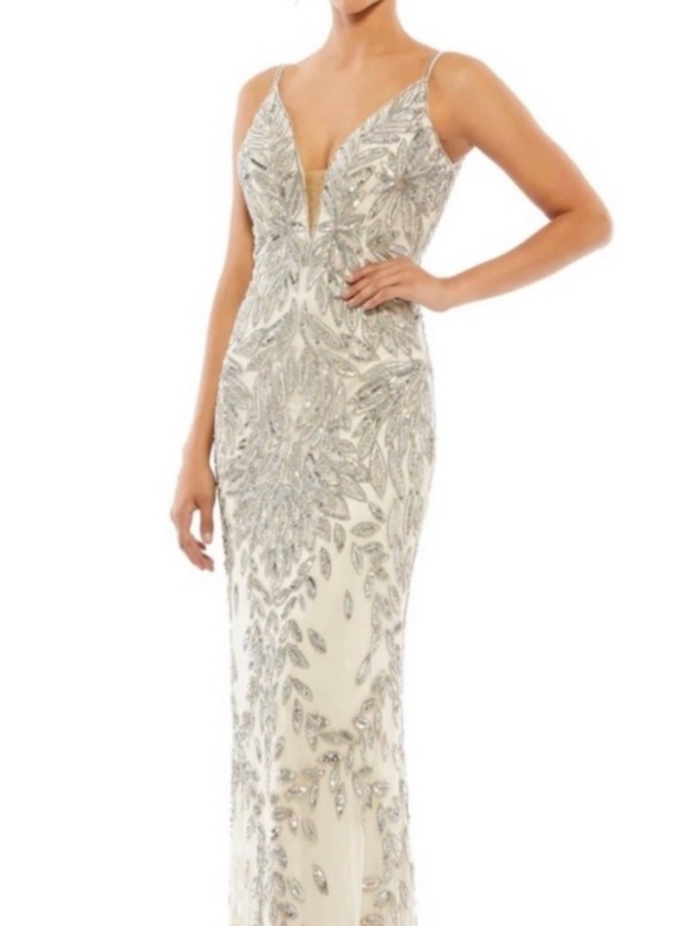 Mac Duggal 5107 Embellished Leaf Long Gown Sequin Embellished Dress. Size 0